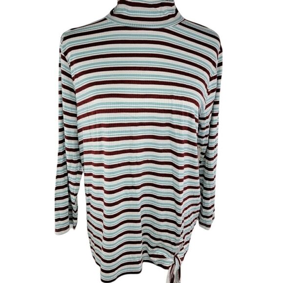 St John's Bay Claret Stripe Women's Long Sleeve Top Classic Blouse Size Large - Picture 1 of 5